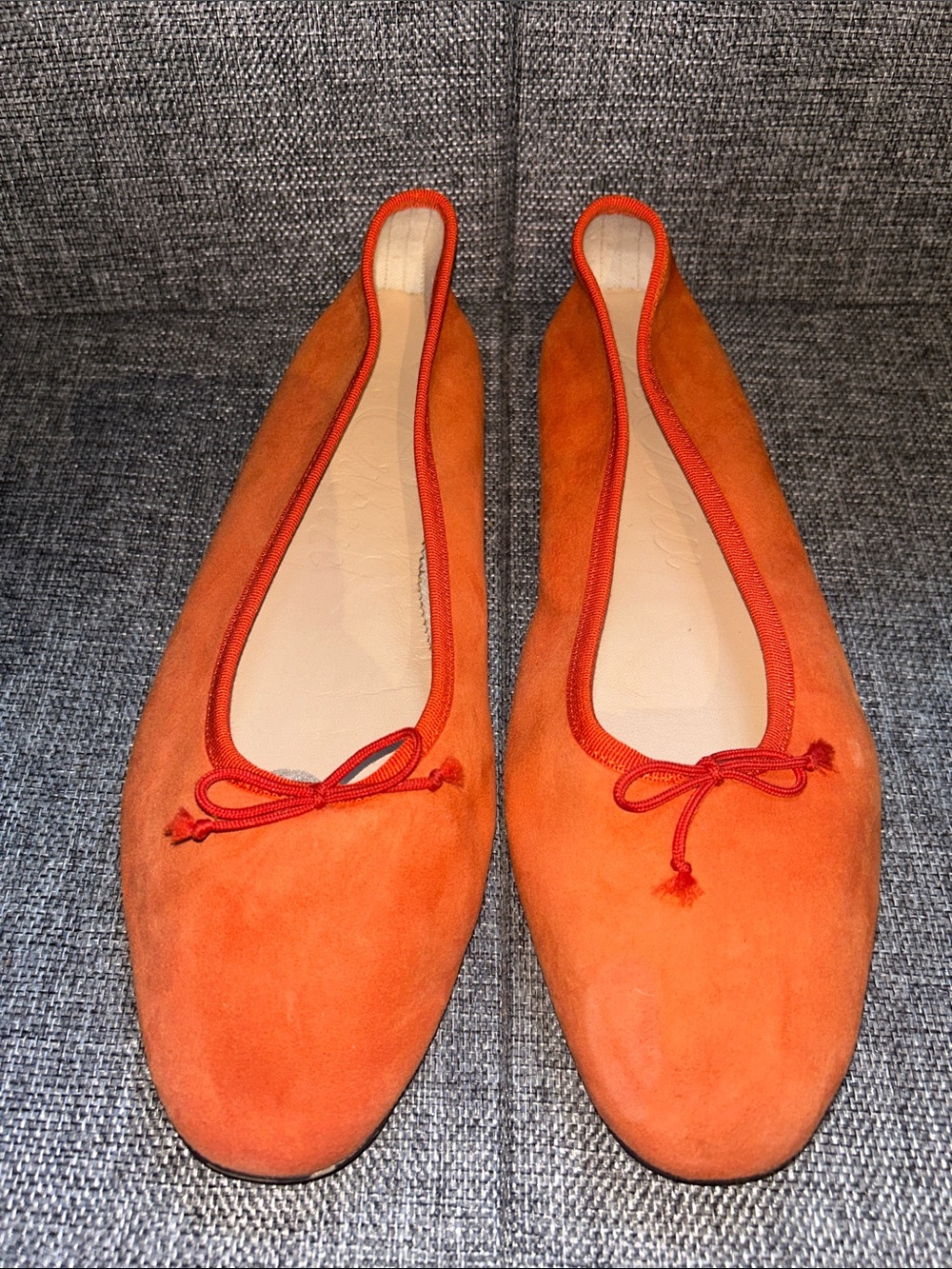 J. Crew Orange Suede Ballet Flats with Red Trim - Picture 3 of 8